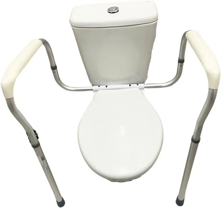 Barra de apoio auxiliar para levantar e sentar no vaso sanitário, ideal para idosos em recuperação ou pós-cirurgia.